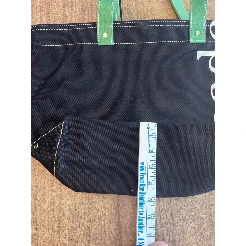 Kate Spade New York Canvas Tote Bag Black With Green Handles Bold Logo Chic